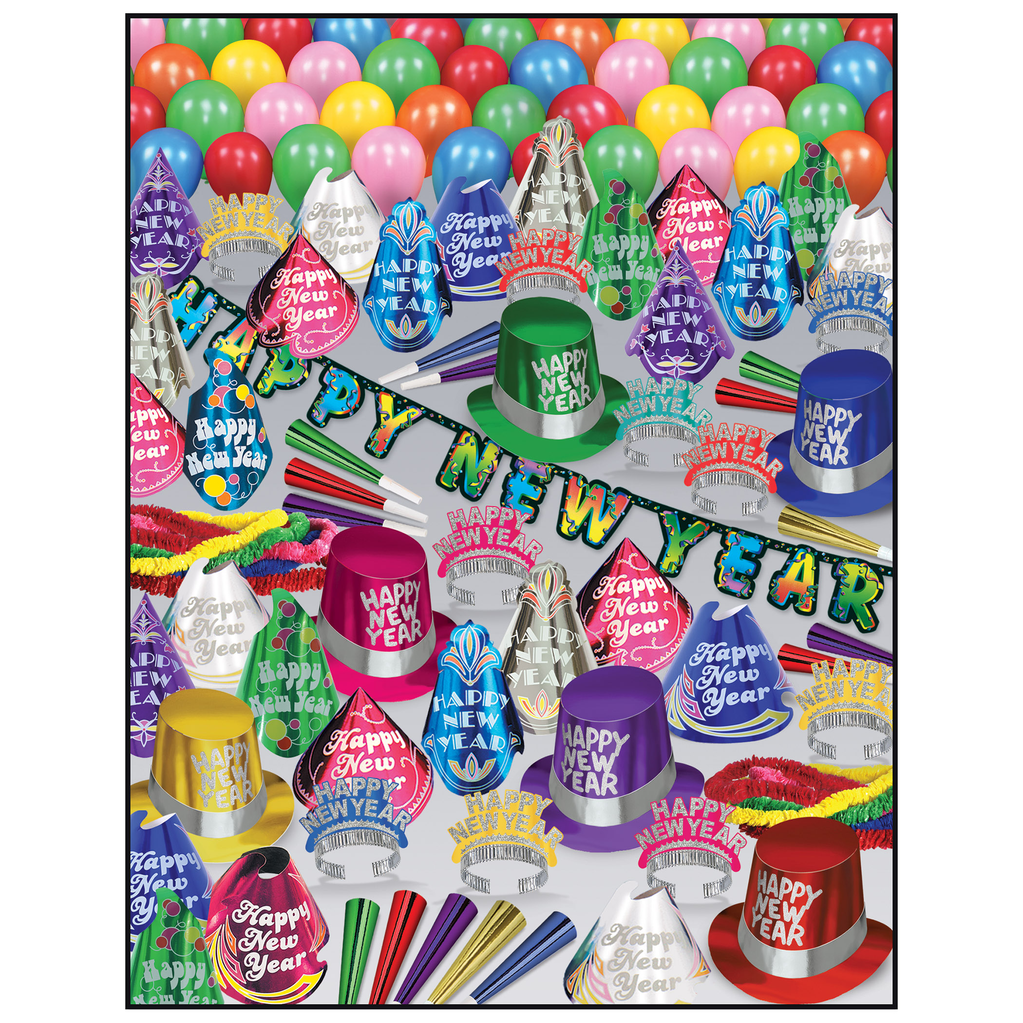 Centurion - New Years Party Kit for 100 Kit, New, Years, Eve, Assortment, 100, party, favors, wholesale, inexpensive, hats, tiaras, leis, noisemakers, balloon