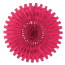 Cerise Tissue Fan (Pack of 12) cerise tissue fan, 25 inch tissue fan, pink tissue fan, tissue paper fan, hanging party décor, Party Express tissue fan, cerise party decorations, event backdrop decorations, bright pink wall décor