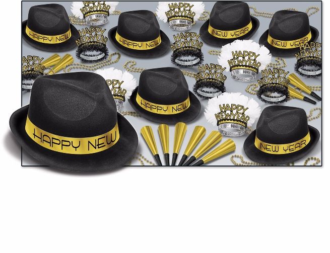 black and gold 1920s themed new years eve party kit for 50 people