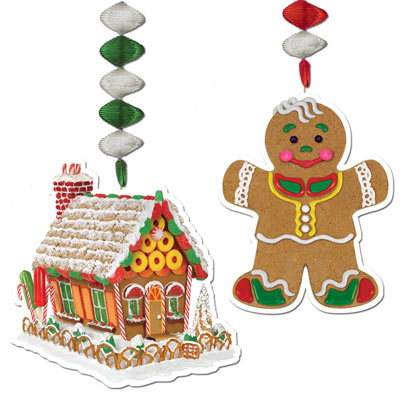 Gingerbread Man and House Christmas Danglers