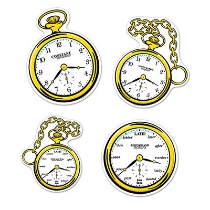 Cutout decorations of clocks for Alice in Wonderland.