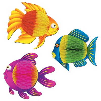 Color-Brite Tropical Fish with card stock finds and faces and a tissue material body.