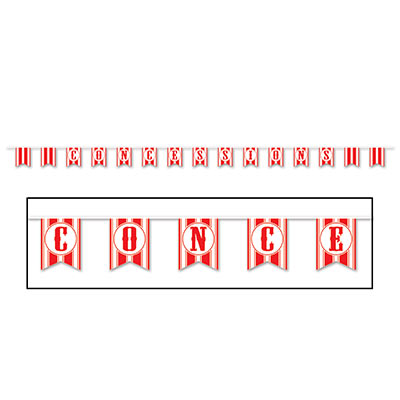 Concessions Pennant Banner has pennants of carnival like print including the word "Concessions".