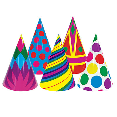 Assorted Designs and Colored Cone Hats