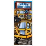 Contruction Happy Birthday Door Cover (Pack of 12) construction birthday door cover, construction truck birthday décor, happy birthday door banner, party zone backhoe, gift truck dump truck, all-weather door cover, kids construction party decorations, Party Express construction supplies