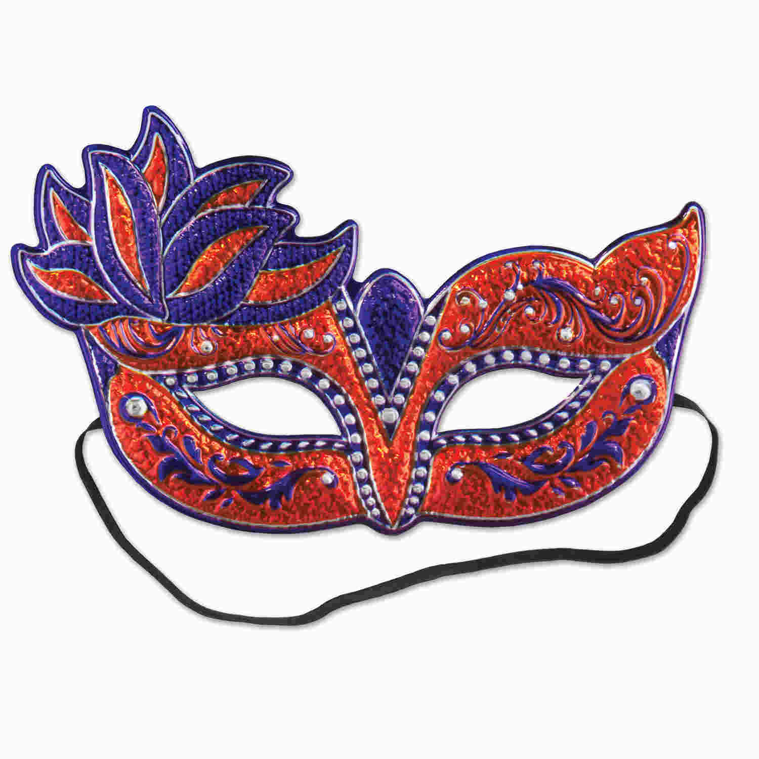 Red and purple intricate styled Mardi Gras mask. 