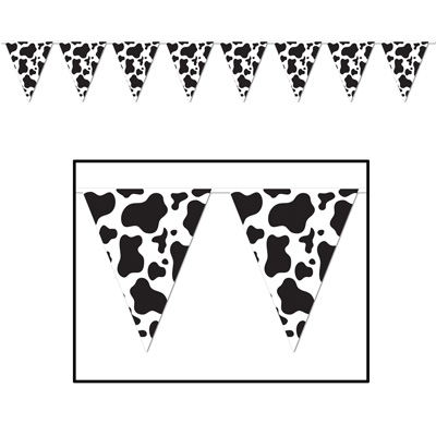 Pennant banner printed with cow spots. 