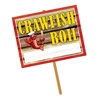 Crawfish Boil Yard Sign including the words "Crawfish Boil" with a crawfish including chef supplies and a white personalize area to include the date and time.