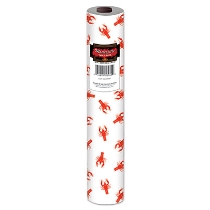 Crawfish Table Roll with a white background and red crawfish printed on it.