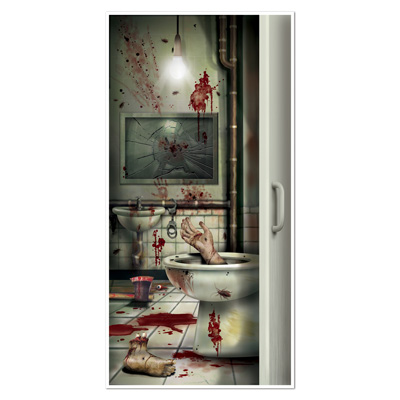 Creepy Crapper Door Cover (Pack of 12) Halloween, haunted, murder, creepy, crapper, restroom, door cover, indoor, outdoor