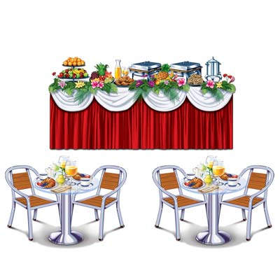 Cruise Ship Buffet Props of chairs and tables on thin plastic material.
