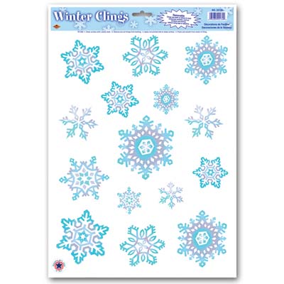 Blue Crystal Snowflake Cling Decorations