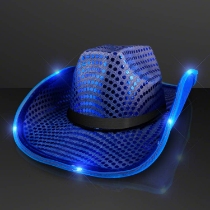 Custom Blue Sequin Cowboy Hat with Black Band (Pack of 24) blue sequin cowboy hat, light up cowboy hat, LED cowboy hat, party cowboy hats, blue cowboy hat pack, flashing cowboy hat, blinking cowboy hat, sequin western hat, event accessories, party favors cowboy hats
