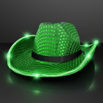 Custom Green Sequin Cowboy Hat with Black Band (Pack of 24) green sequin cowboy hat, LED cowboy hat, light up cowboy hat, green party hat, flashing cowboy hat, blinking cowboy hat, western party accessories, green cowboy hat pack, event favors cowboy hats