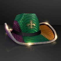 Custom Light Up Mardi Gras Cowboy Hat with Black Band (Pack of 24) Mardi Gras cowboy hat, light up Mardi Gras hat, LED cowboy hat, Mardi Gras party accessories, flashing cowboy hat, blinking cowboy hat, Mardi Gras parade hats, western Mardi Gras hat, party favors Mardi Gras