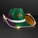 Custom Light Up Mardi Gras Cowboy Hat with White Band (Pack of 24) Mardi Gras cowboy hat, light up Mardi Gras hat, LED cowboy hat, Mardi Gras party accessories, white band cowboy hat, flashing cowboy hat, blinking cowboy hat, Mardi Gras parade hats, western Mardi Gras hat, party favors Mardi Gras