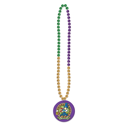Mardi Gras Sports Beads Medallion Necklace ~ PICK YOUR TEAM