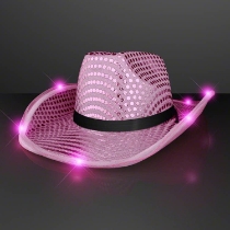 Custom Pink Sequin Cowboy Hat with Black Band (Pack of 24) pink sequin cowboy hat, LED cowboy hat, light up cowboy hat, pink party hat, flashing cowboy hat, blinking cowboy hat, western party accessories, pink cowboy hat pack, event favors cowboy hats