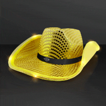 Custom Shiny Gold Cowboy Hat with Black Band (Pack of 24) gold cowboy hat, shiny gold cowboy hat, LED cowboy hat, light up cowboy hat, gold party hats, flashing cowboy hat, blinking cowboy hat, western party accessories, event favors cowboy hats