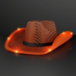 Custom Shiny Orange Cowboy Hat with Black Band (Pack of 24) orange cowboy hat, shiny orange cowboy hat, LED cowboy hat, light up cowboy hat, orange party hat, flashing cowboy hat, blinking cowboy hat, western party accessories, orange cowboy hat pack, event favors cowboy hats