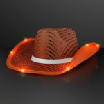 Custom Shiny Orange Cowboy Hat with White Band (Pack of 24) orange cowboy hat, shiny orange cowboy hat, white band cowboy hat, LED cowboy hat, light up cowboy hat, orange party hat, flashing cowboy hat, blinking cowboy hat, western party accessories, orange cowboy hat pack, event favors cowboy hats