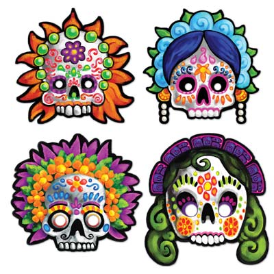 Day Of The Dead Masks (Pack of 12) Sugar skull, skull, masks, day of the dead, halloween, fiesta 