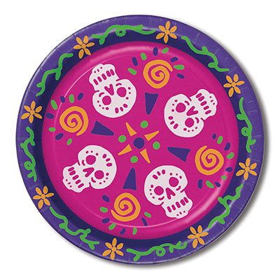 Day Of The Dead Plates (Pack of 96) Day Of The Dead Plates, decoration, skulls, day of the dead, halloween, wholesale, inexpensive, bulk