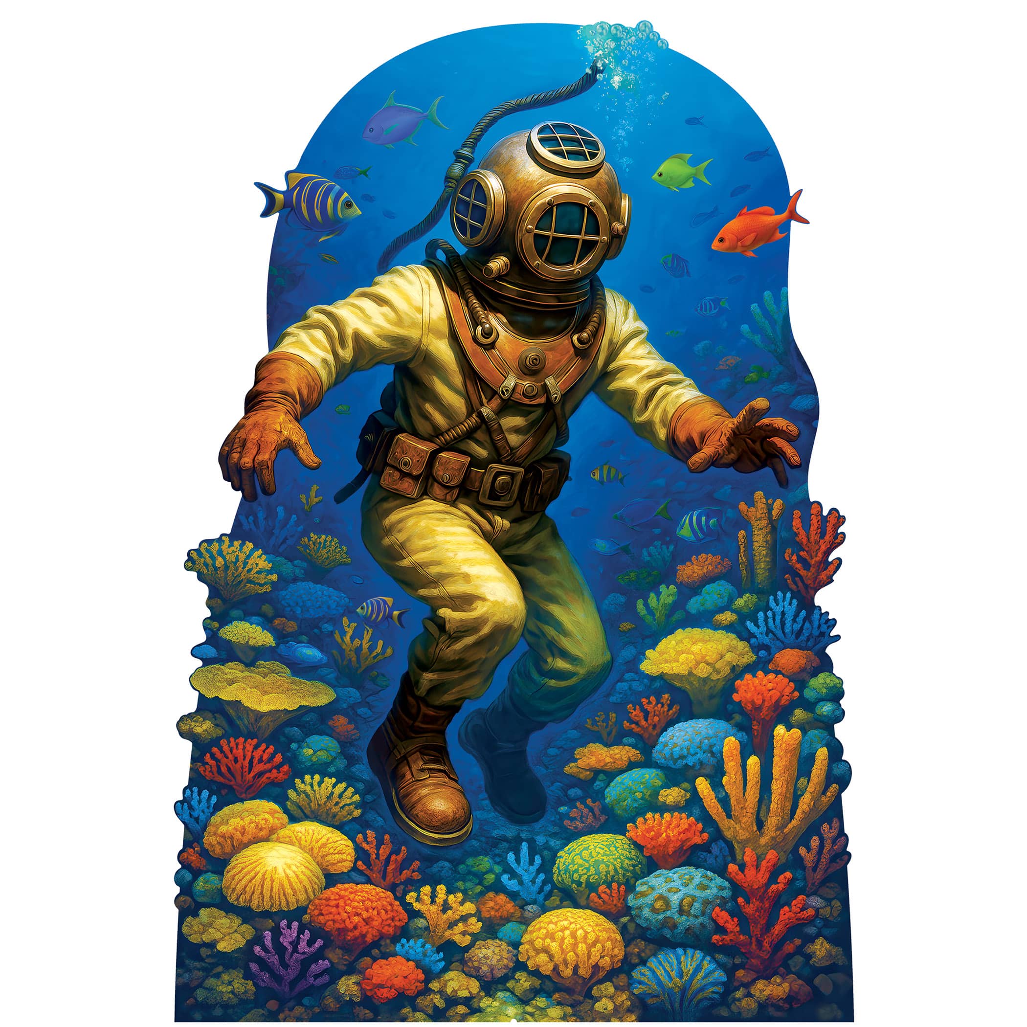 Deep Sea Diver Stand-Up  (Pack of 4) Deep Sea Diver stand-up, underwater party décor, nautical decorations, ocean theme props, photo booth stand-ups, marine event décor, Party Express Deep Sea Diver, under-the-sea decorations, diver silhouette props