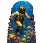 Deep Sea Diver Stand-Up  (Pack of 4) Deep Sea Diver stand-up, underwater party décor, nautical decorations, ocean theme props, photo booth stand-ups, marine event décor, Party Express Deep Sea Diver, under-the-sea decorations, diver silhouette props