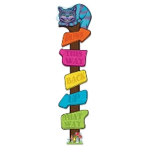 Cutout on card stock material printed as a directional post.