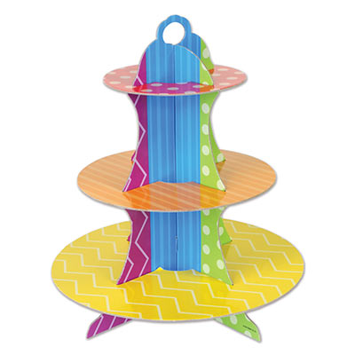 Dots & Stripes cupcake stand with multi-color bright colors on card stock material.