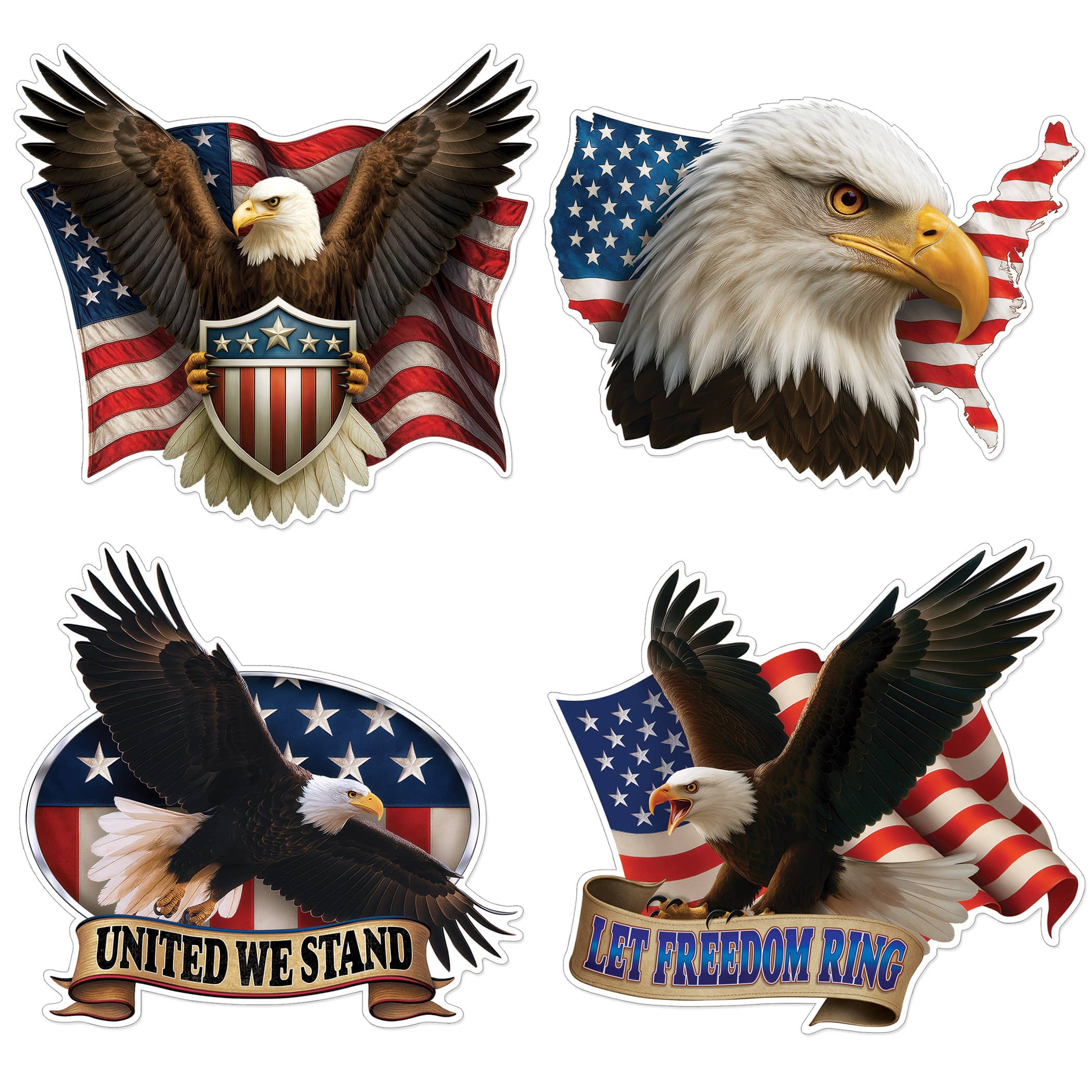 Eagle Cutouts (Pack of 48) eagle cutouts, patriotic decorations, American eagle décor, double-sided cutouts, 9 inch eagle cutouts, America party decorations, Party Express patriotic décor