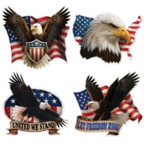 Eagle Cutouts (Pack of 48) eagle cutouts, patriotic decorations, American eagle décor, double-sided cutouts, 9 inch eagle cutouts, America party decorations, Party Express patriotic décor