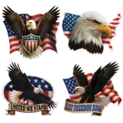 Eagle Cutouts (Pack of 48) eagle cutouts, patriotic decorations, American eagle décor, double-sided cutouts, 9 inch eagle cutouts, America party decorations, Party Express patriotic décor