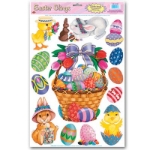 Easter designed plastic clings with chicks, eggs and bunnies.