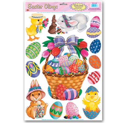 Easter designed plastic clings with chicks, eggs and bunnies.