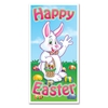 Plastic door cover printed with a bunny standing outside in the grass with Easter egss.