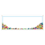 All-weather Easter personable sign with Easter eggs and four grommets for hanging.