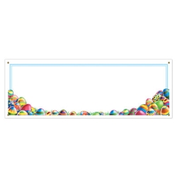 All-weather Easter personable sign with Easter eggs and four grommets for hanging.