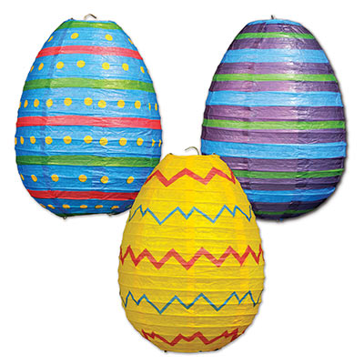Decorative paper Easter Egg lanterns for decoration on ceilings.