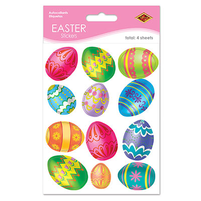 Sticker material with assorted designed Easter eggs.