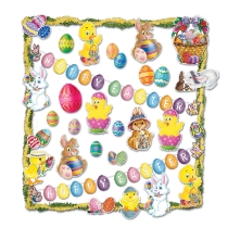 Easter Trimorama (Pack of 1) Easter Trimorama, Easter decorating kit, Easter cutouts, bunny decorations, Easter egg cutouts, spring party décor, Easter streamers, tissue festooning, classroom Easter decorations, Party Express Easter décor