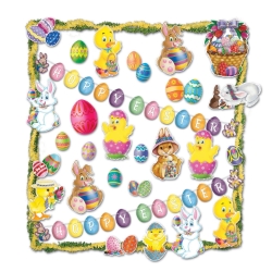 Easter Trimorama (Pack of 1) Easter Trimorama, Easter decorating kit, Easter cutouts, bunny decorations, Easter egg cutouts, spring party décor, Easter streamers, tissue festooning, classroom Easter decorations, Party Express Easter décor