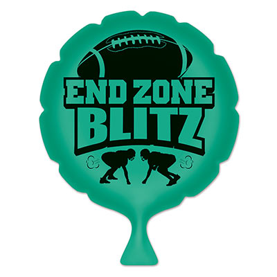Green End Zone Blitz Whoopee Cushion with black printed football players, a football and reads "End Zone Blitz".