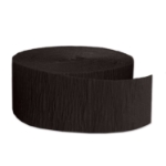 FR Black Festive Crepe Streamer (Pack of 12) black crepe streamer, flame resistant streamer, black party decorations, crepe paper decorations, Party Express streamer, black event décor, indoor party streamers, black hanging decorations, black festive streamer
