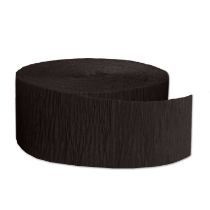 FR Black Festive Crepe Streamer (Pack of 12) black crepe streamer, flame resistant streamer, black party decorations, crepe paper decorations, Party Express streamer, black event décor, indoor party streamers, black hanging decorations, black festive streamer