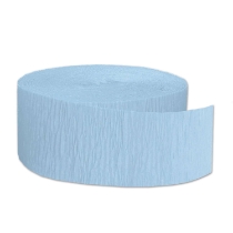 FR Light Blue Festive Crepe Streamer (Pack of 12) light blue crepe streamer, flame resistant streamer, pastel blue party decorations, crepe paper decorations, Party Express streamer, light blue event décor, indoor party streamers, blue hanging decorations, festive crepe roll