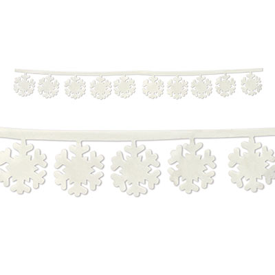 Fabric Snowflake Garland can be hung on walls, tables and from ceiling to bring the look of snow indoors for any Christmas event.