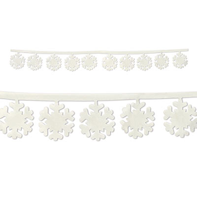 Fabric Snowflake Garland can be hung on walls, tables and from ceiling to bring the look of snow indoors for any Christmas event.