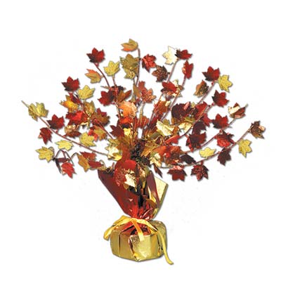 Fall Leaves Orange, Gold, Red Gleam 'N Burst Weighted Centerpiece